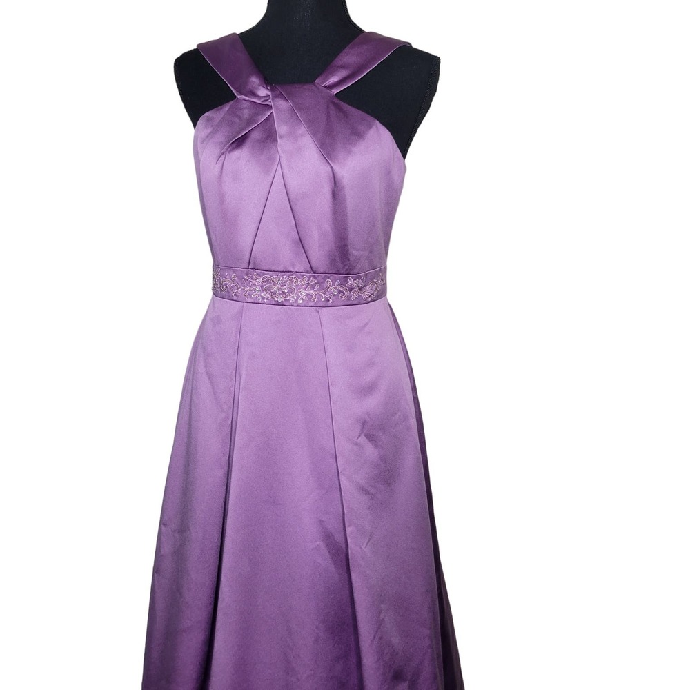 David's Bridal Satin Beaded Halter Wisteria Bridesmaid Formal Ball Gown Dress✨️4 - Picture 15 of 16